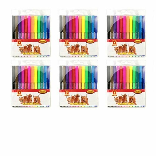 Лимпопо Фломастеры Animals, 12 цветов, 6 уп