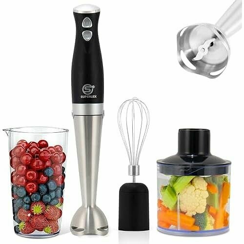 Электрический ручной блендер SUPERLEX 4-в-1 с венчиком измельчителем миксером и мерной чашкой 2 уровня скорости кнопка турбо палочка для пюре 700 Вт блендер из нержавеющей стали для детского питания супов пюре класс энергопотребления A 1218200₽