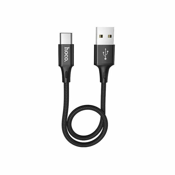 Короткий кабель Type C для зарядки телефона, компактный USB-USB-C провод 25 сантиметров, черный