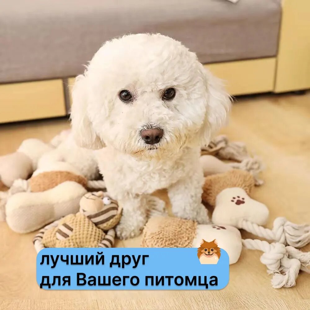 Игрушка косточка/ Грызак для собак крупных и средних пород c пищалкой и шуршалкой/ shopping white