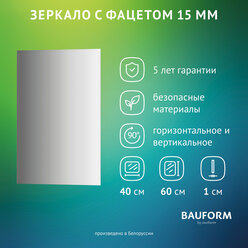 Зеркало настенное Прямоугольное с фацетом FACET 15 BAUFORM 40х60 см, для гостиной, прихожей, спальни, кабинета и ванной комнаты, SP 9092