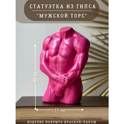 фото Статуэтка мужское тело, розовый фуксия, 16 см, гипс, торс, фигура gipspot