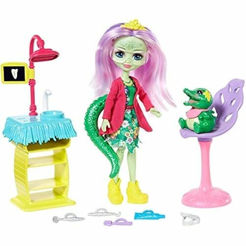 Игровой набор Стоматологическая практика Enchantimals с куклой Энди Аллигатор (15 см), фигуркой животного и более 10 аксессуарами