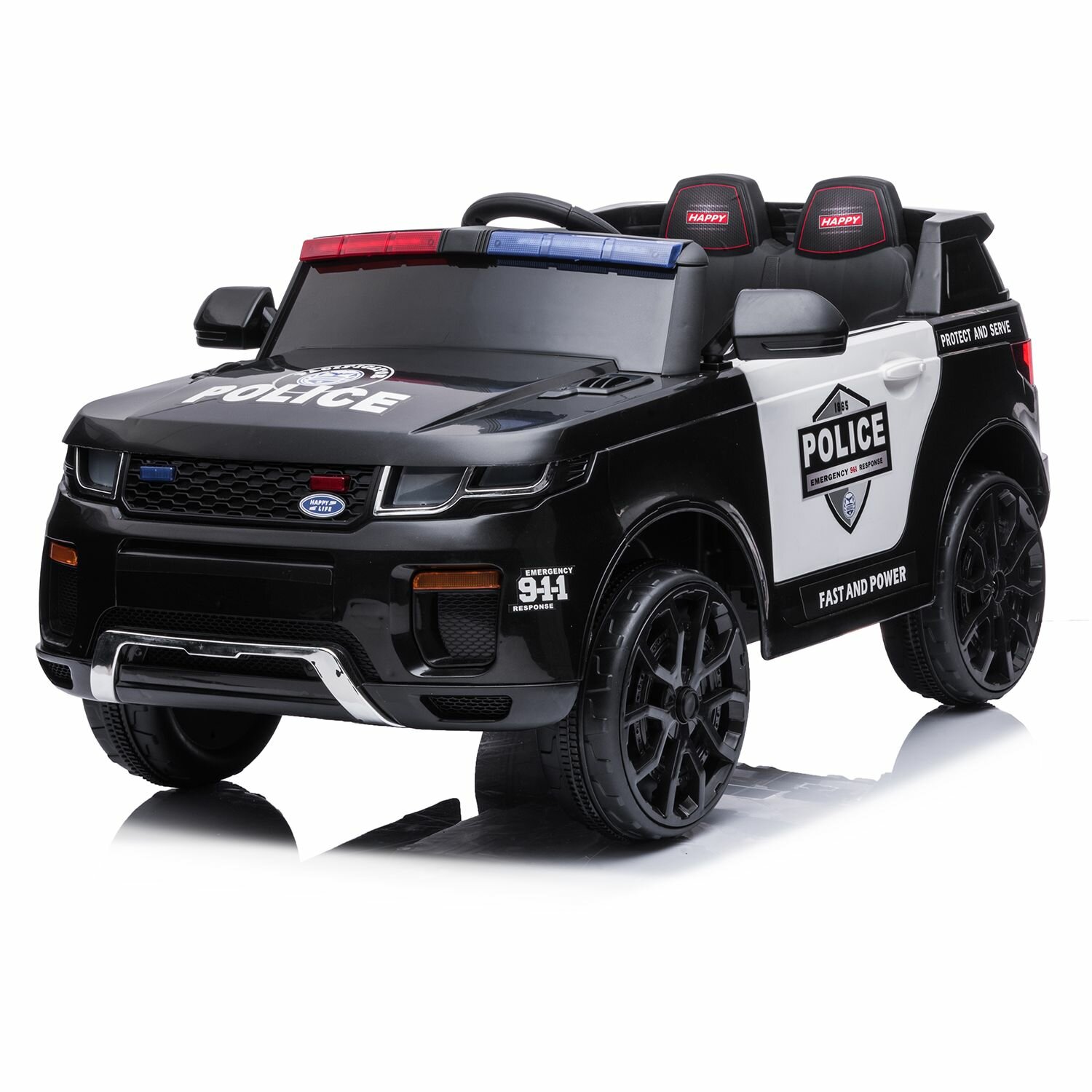 Электромобиль детский Tommy POLICE-1 черный пульт свет звук рация сирена мигалка