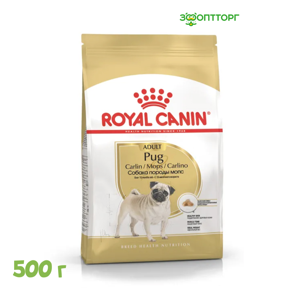 Royal Canin Pug Adult для взрослых собак породы мопс Курица, 500 г.