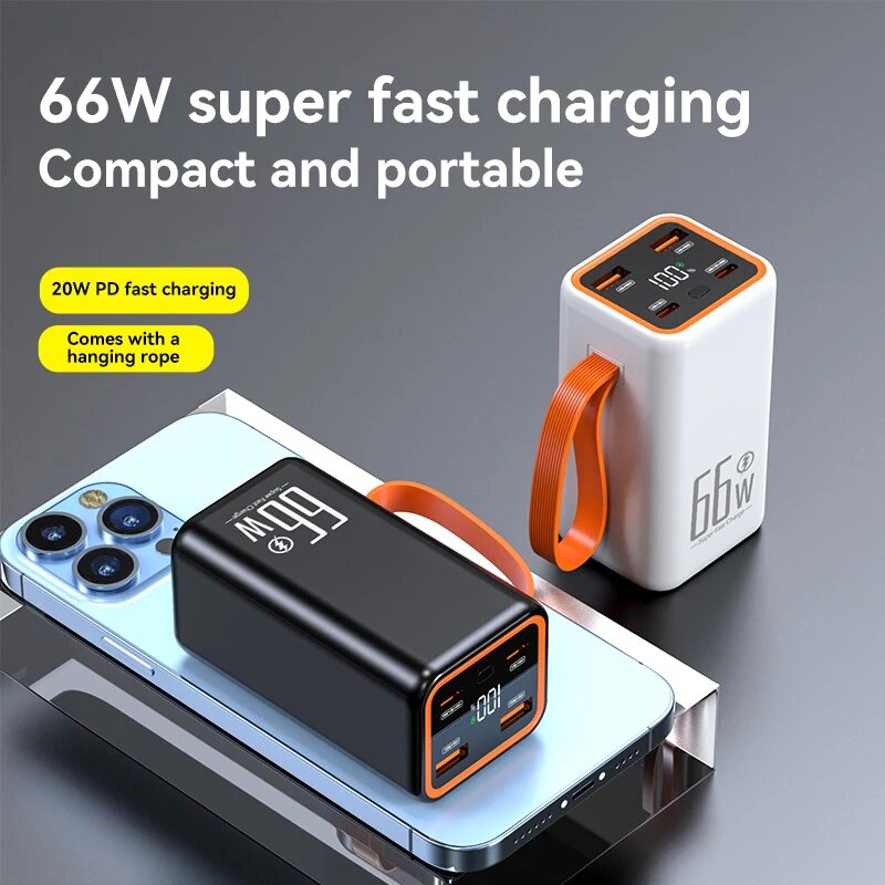Xiaomi Mini Power Bank 50000 мАч, двусторонняя, 66 Вт, быстрая зарядка, портативное внешнее зарядное устройство для iPhone Xiaomi Huawei, Black 50000mAh — фото 1