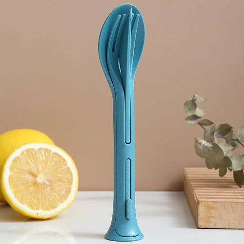 Набор походных столовых приборов из пшеничной соломы Creative, dark green