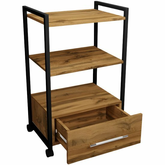 Тележка косметологическая на колесиках Mass Life Лофт с 1 ящиком черный/дуб крафт золотой