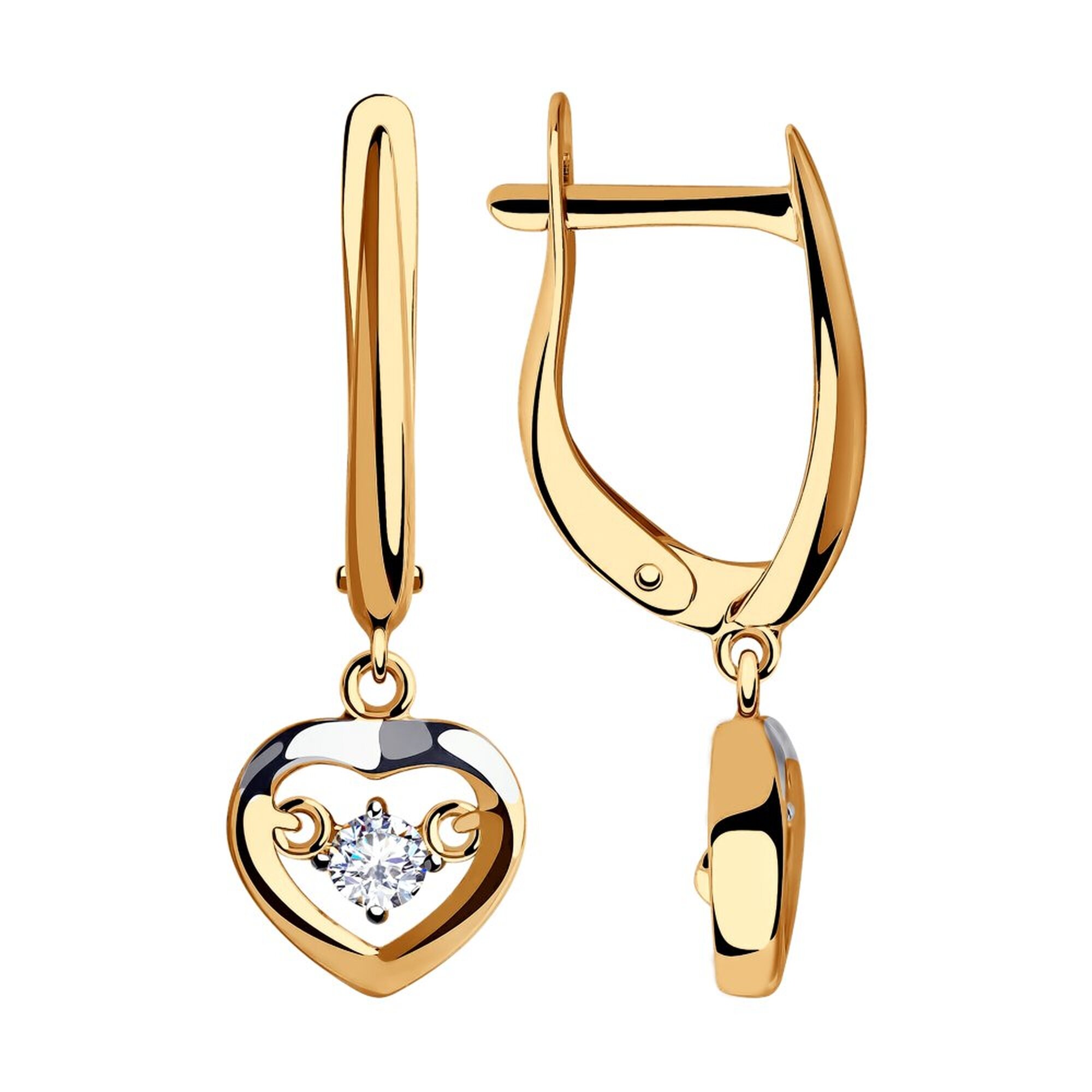 Серьги Diamant online, красное золото, 585 проба, фианит, длина 2.8 см, , прозрачный