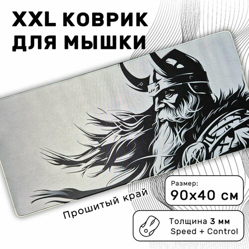 Большой игровой коврик в японском стиле для мышки и клавиатуры 90х40 см, скандинавский викинг в шлеме