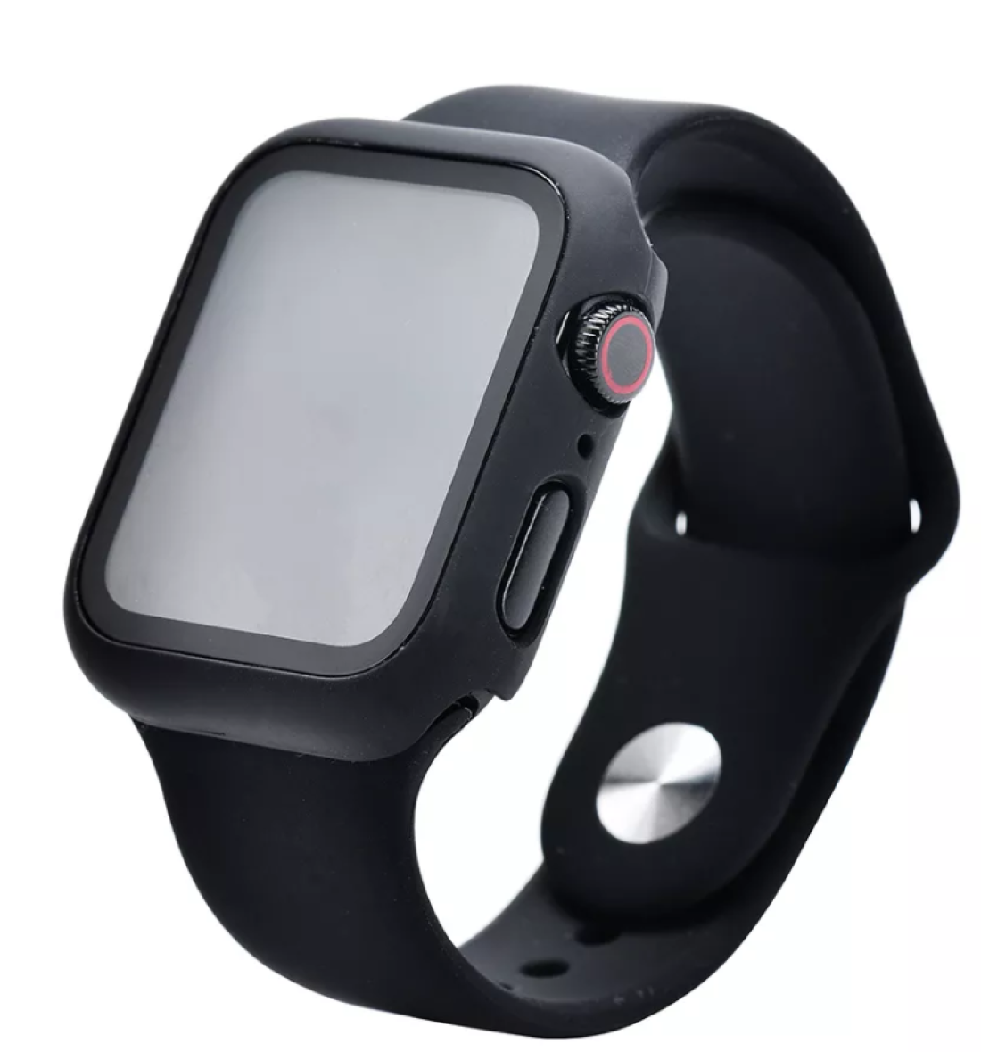 Защитное стекло на Apple Watch, 44mm, черное, с силиконовым чехлом — фото 1