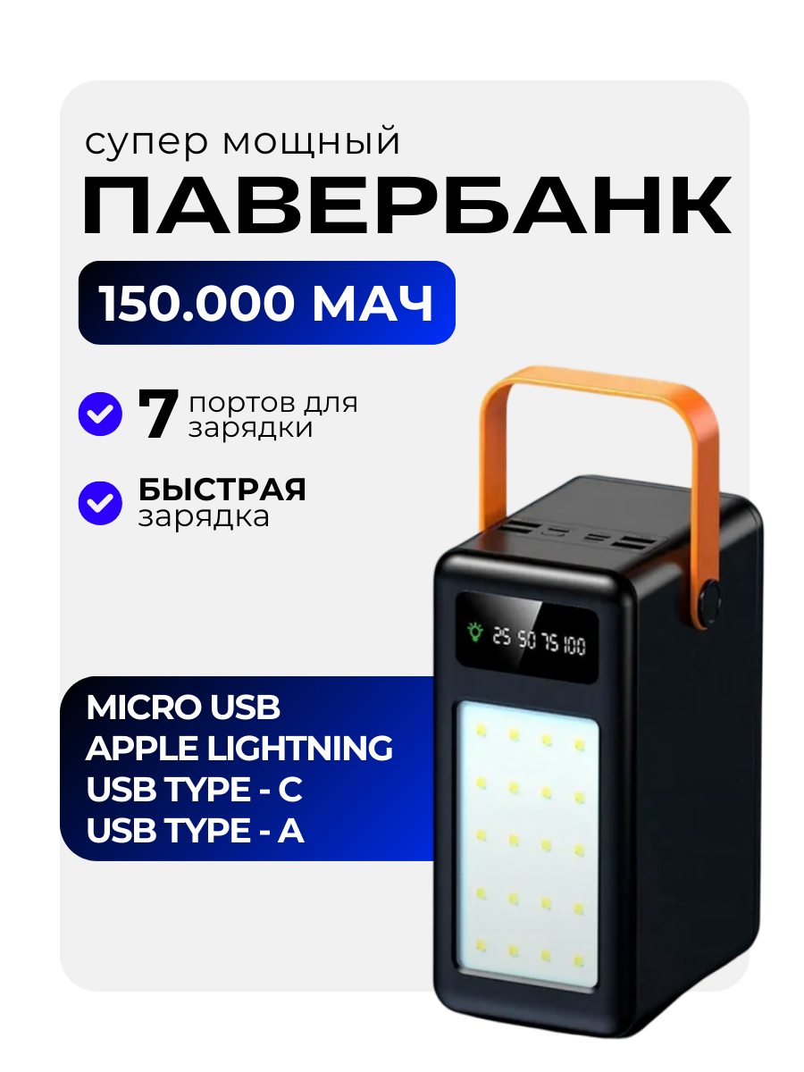 Портативный внешний аккумулятор повербанк 150000 mAh powerbank
