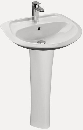 Изображение товара Раковина Santek Бриз 49 с пьедесталом, фарфоровая, раковина для ванной, белая, глянцевая, полукруглая