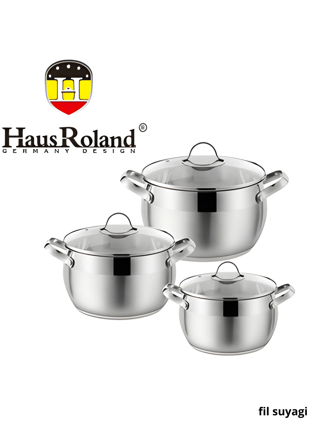 HausRoland набор кастрюль из нержавеющей стали, 3 предмета, с прочными стеклянными крышками - Слоновая кость