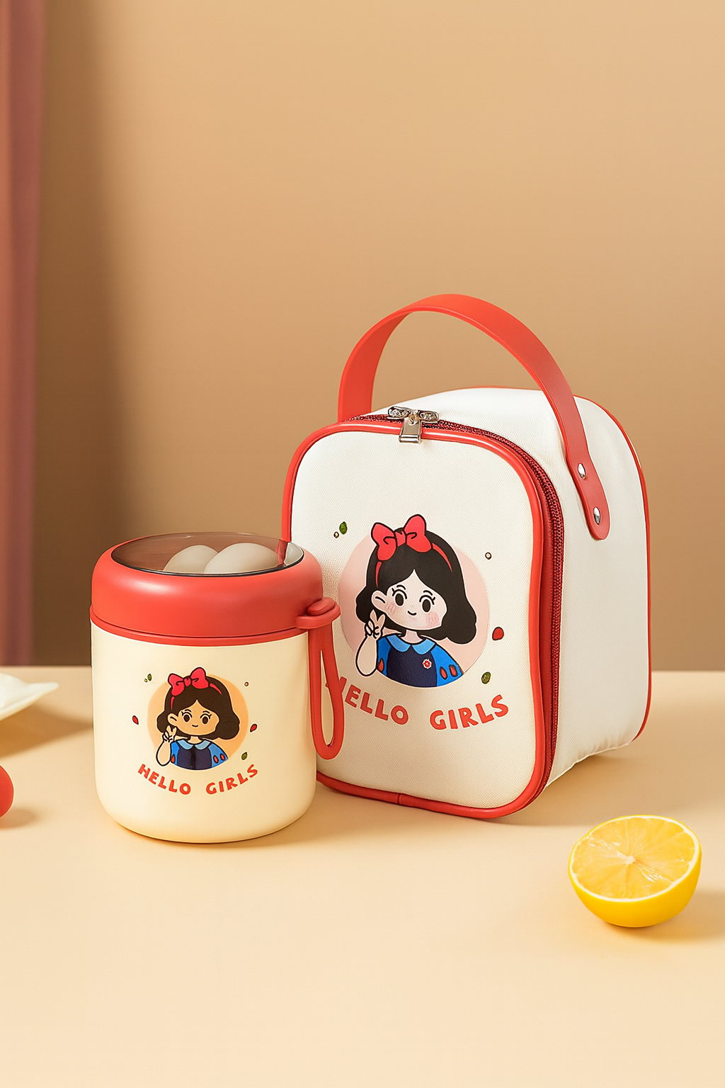 Детский термоланчбокс Hello Girls с герметичной крышкой и дополнительным отсеком для перекусов