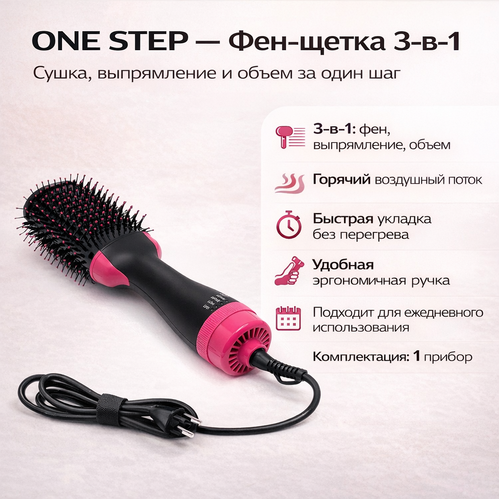 Фен-расческа One Step 3-в-1 — для сушки, выпрямления и придания объема волосам
