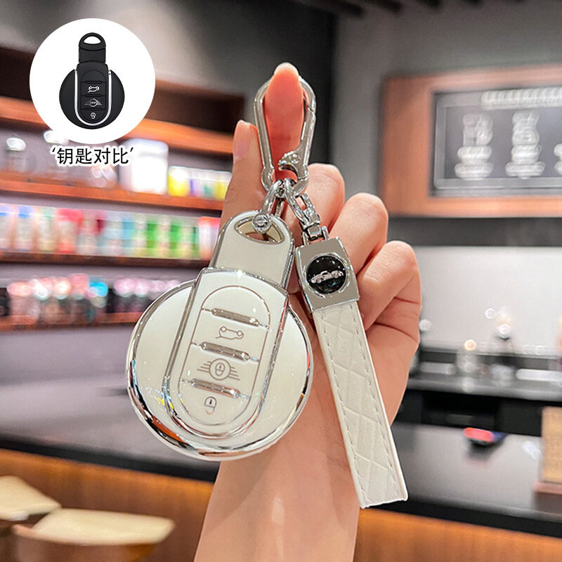 Чехол для ключа BMW Mini с серебристым краем, белым корпусом и карабином для моделей Countryman Cooper One Clubman