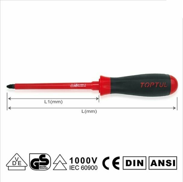 Отвертка диэлектрическая PZ1 длиной 205мм, длина жала 100мм FCEB0110 TOPTUL