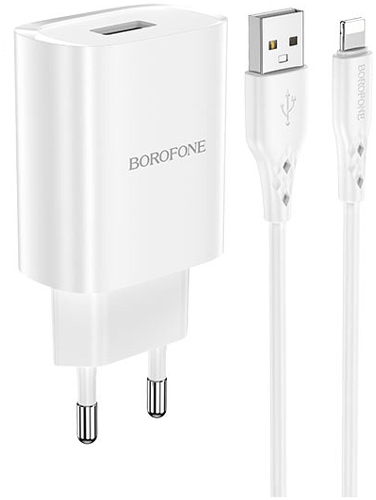 Зарядное устройство BOROFONE BN1 Innovative USB + Кабель USB-Lightning, 2.1A, белый