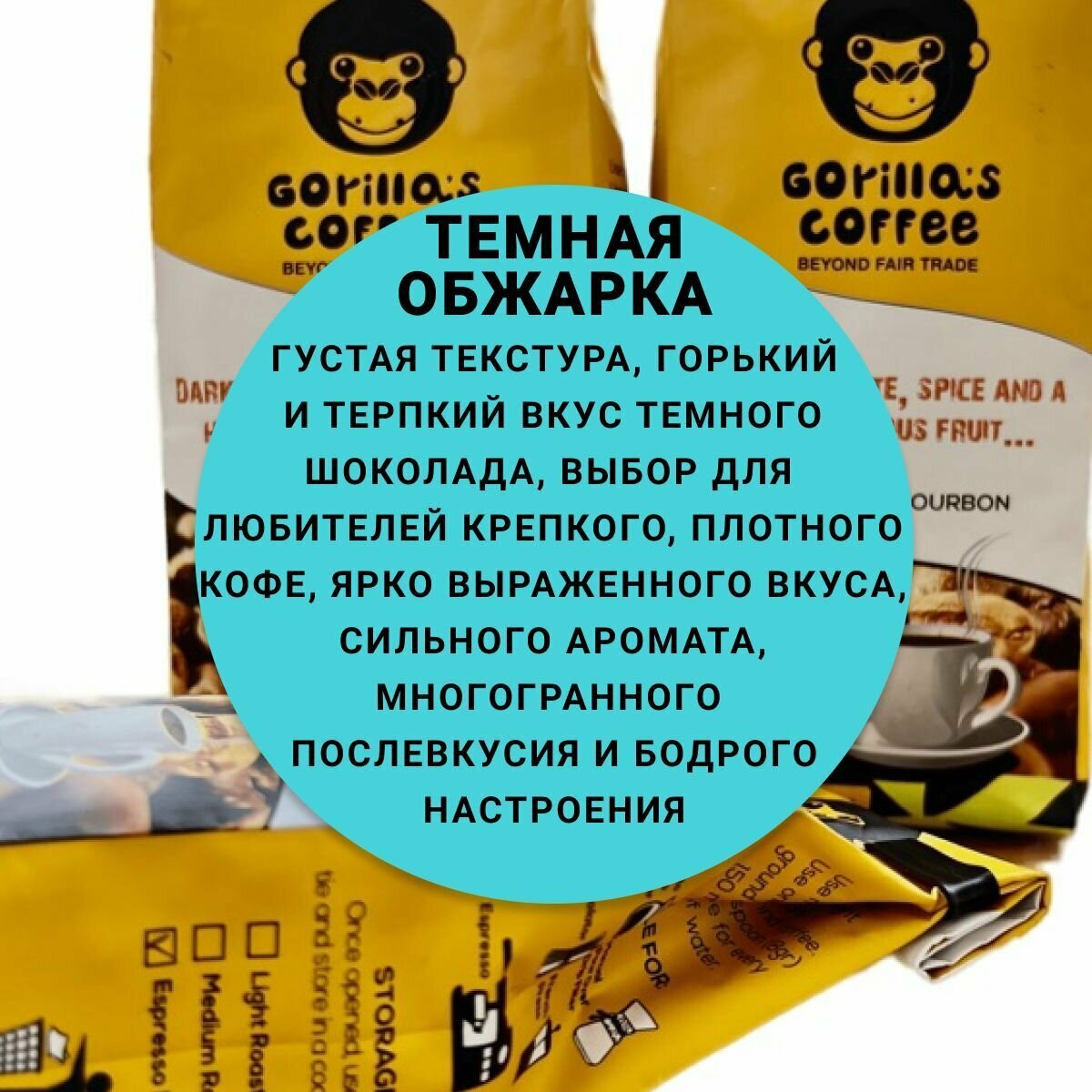 Кофе молотый Gorillas coffe 100% ARABICA BOURBON, темная обжарка, 250 гр - фотография № 2