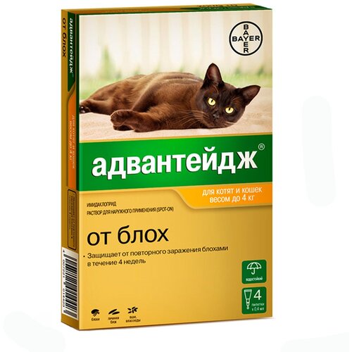 elanco адвантейдж капли на холку от блох для собак весом от 4 до 10 кг 4 пипетки Bayer раствор от блох и клещей Адвантейдж для собак, кошек, кроликов, для домашних животных 4 шт. в уп., 1 уп.
