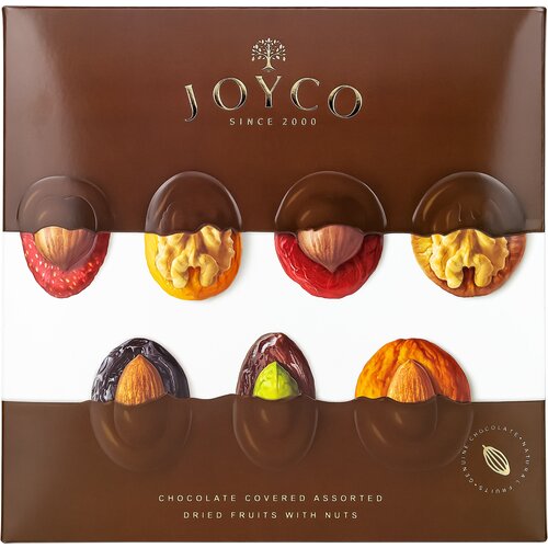 Подарочный набор JOYCO Шоколадные конфеты "Ассорти сухофруктов в шоколаде с орехами", 157 г