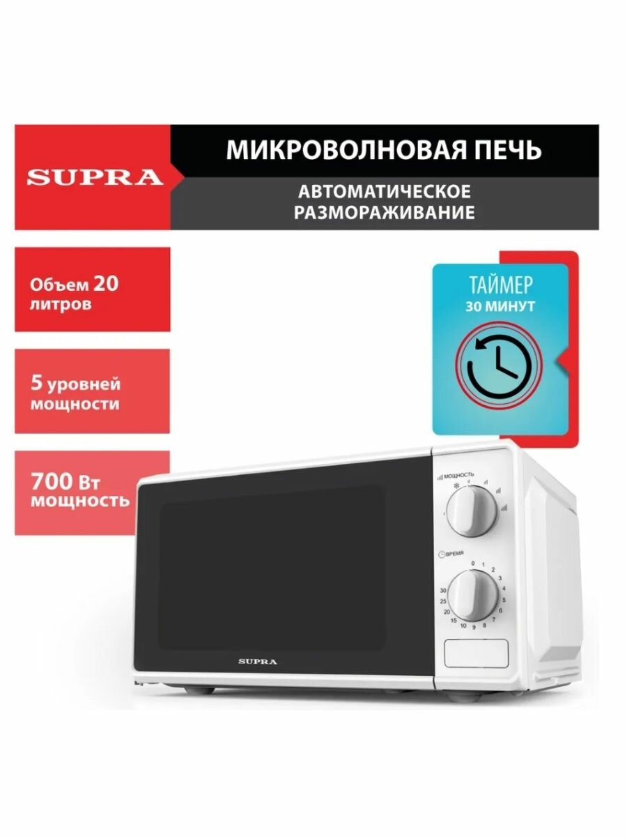 Микроволновая печь Supra , 700Вт, 20л, белый - фото №12