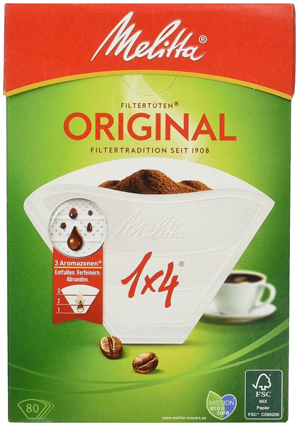 Одноразовые фильтры для капельной кофеварки Melitta Original белые Размер 1х4, белый, 80шт.