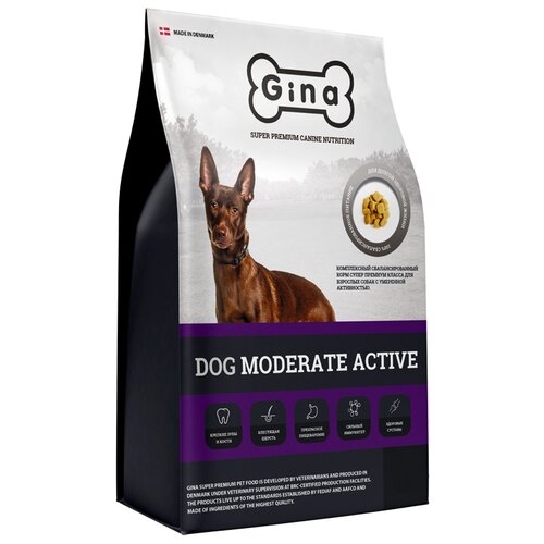 Корм сухой Gina Dog Moderate Active для взрослых собак с умеренной активностью, Комплексный сбалансированный, супер премиум класса 18 кг корм для собак gina dog 21 18 кг