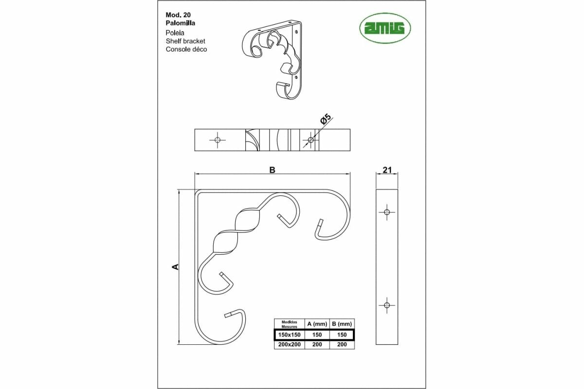 Кронштейн декоративный черный AMIG, Артикул 20-150х150 - фотография № 2