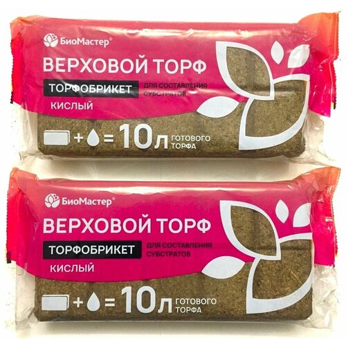 Торфобрикет Торф верховой кислый, БиоМастер, 10 л, 2 шт.