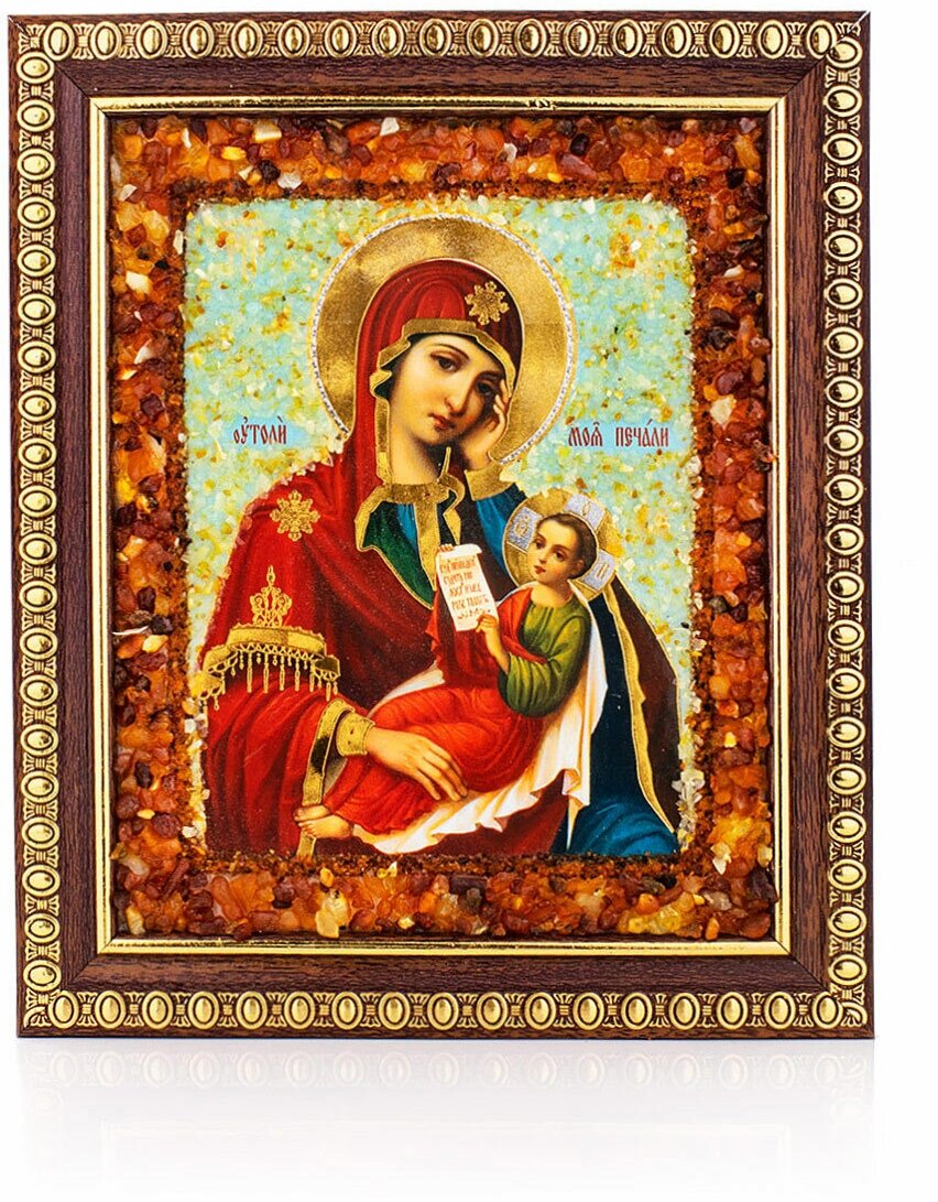 Икона Богородицы с натуральным янтарём «Утоли моя печали»