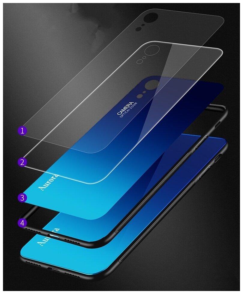 Чехол-бампер MyPads для iPhone XR стеклянный из закаленного стекла с эффектом градиент зеркальный блестящий переливающийся синий