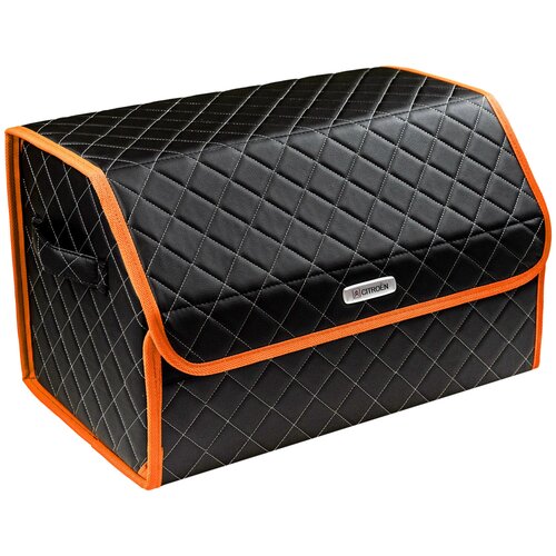 фото Сумка-органайзер в багажник автомобиля из экокожи черная с серой нитью vicecar (оранжевый кант) с логотипом citroen