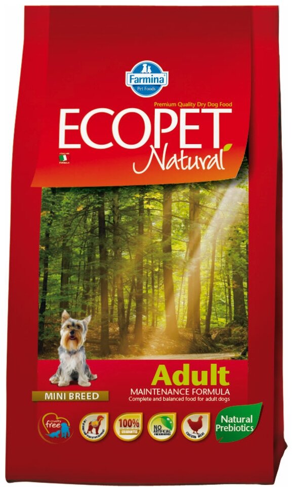Корм Farmina Ecopet Natural Adult Mini для взрослых собак мелких пород с курицей, 12 кг