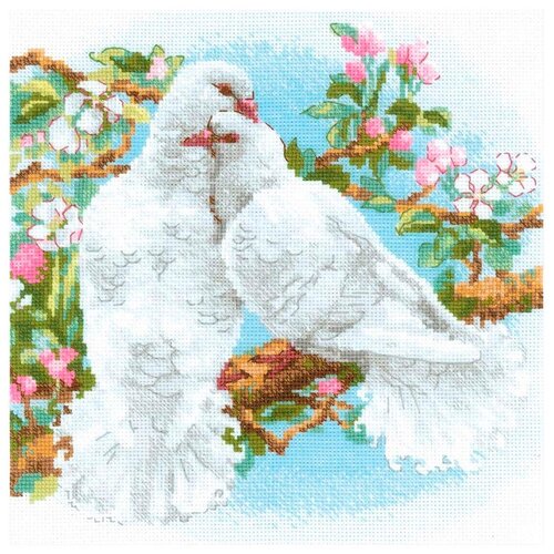 набор для вышивания крестом цветочное ассорти риолис арт 1866 19х90 см Риолис Набор для вышивания Белые голуби (1856), разноцветный, 1 шт., 25 х 25 см