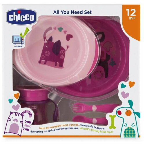 комплект посуды chicco 6 м 4 предмета розовый Комплект посуды Chicco 12 м+, 5 предметов, розовый