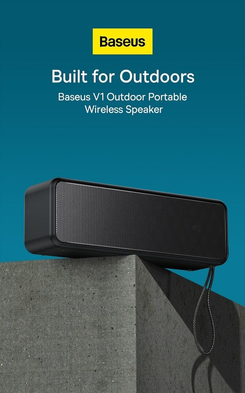Колонка портативная беспроводная блютуз Baseus Outdoor Waterproof bluetooth Wireless Speaker V1 черная 3000mAh