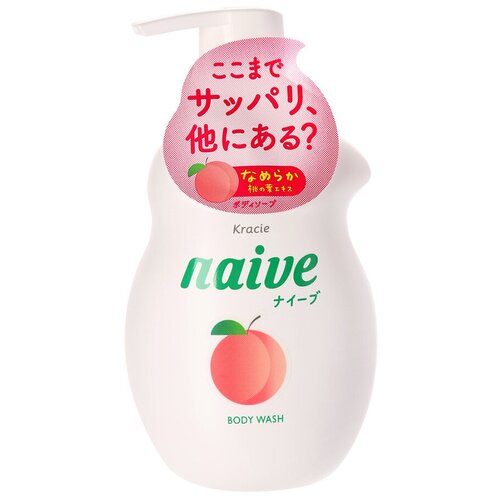 Kracie Naive Foaming Body Wash Пенящееся жидкое мыло для тела, с ароматом сочного персика, бутылка с дозатором 500 мл