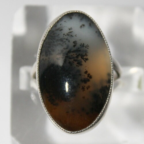 фото Кольцо true stones, мельхиор, агат, размер 18, серый, коричневый