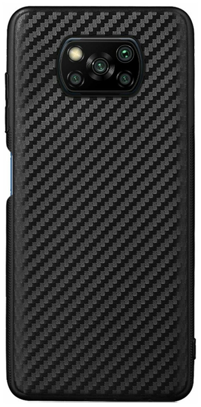 Тонкий силиконовый чехол ROSCO с текстурой карбон для Xiaomi Poco X3 NFC (Сяоми Поко Х3 НФС), черный