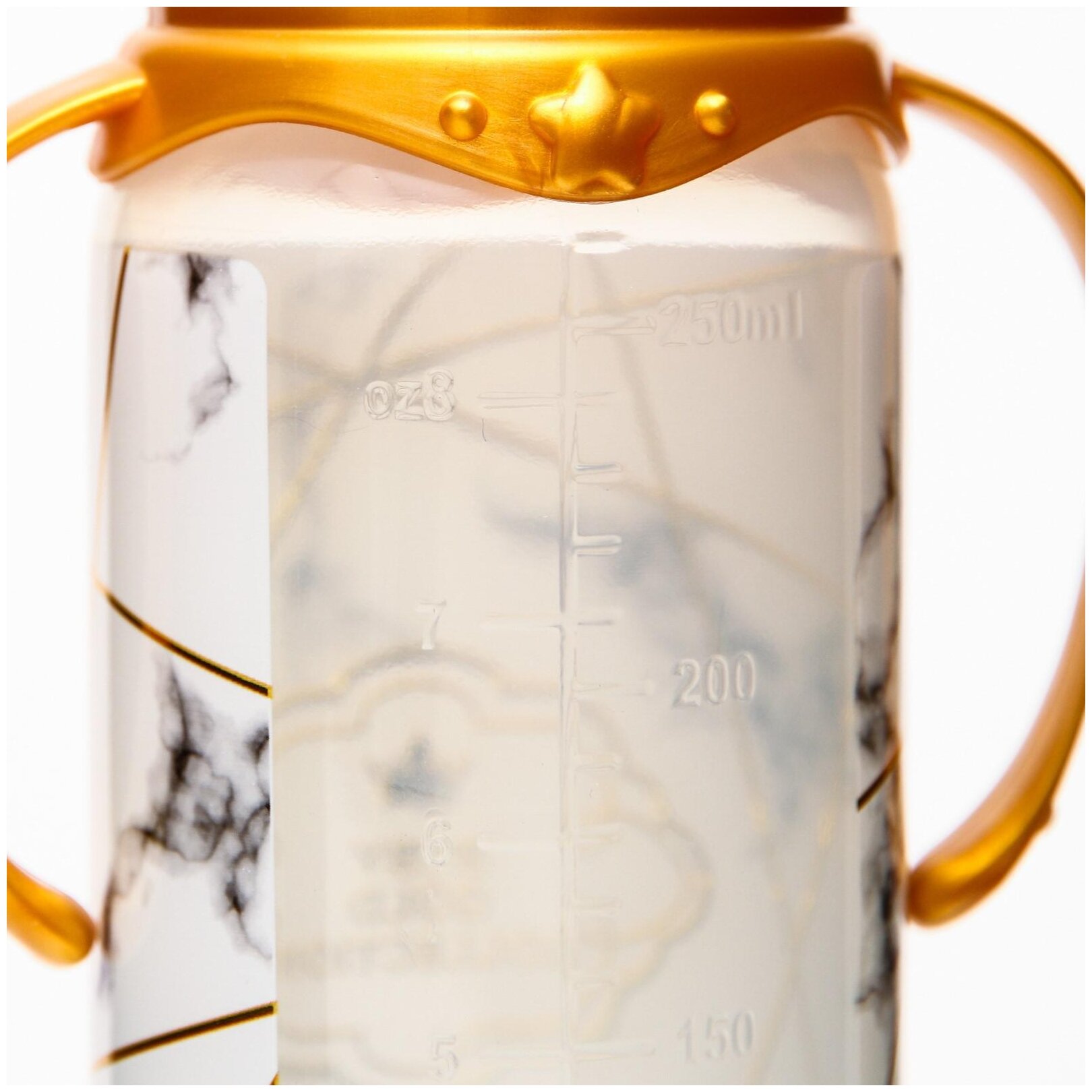 Бутылочка для кормления «Золотая коллекция: белый мрамор» 250 мл цилиндр, с ручками - фотография № 3