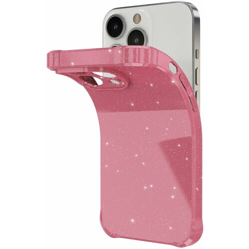 Противоударный чехол на iPhone 13 Pro / Айфон 13 Про, розовый с блестками