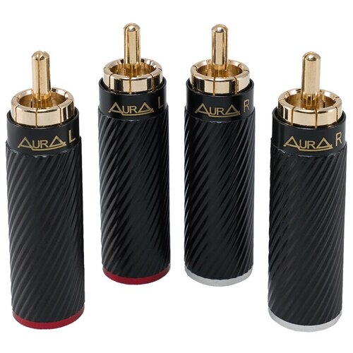 RCA - коннектор для кабеля AurA RCA-P616 до 6 мм, 2 красных + 2 серых, блистер rca коннектор для кабеля aura rca p613 до 6 мм 4шт блистер