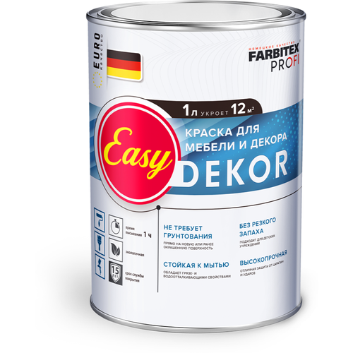 Краска акриловая для мебели и декора EasyDekor (1 л) FARBITEX PROFI (Артикул: 4300011680 Цвет: Белый Фасовка = 1 л) краска акриловая для гидроизоляции жидкая резина farbitex profi артикул 4300008709 цвет черный фасовка 1 кг