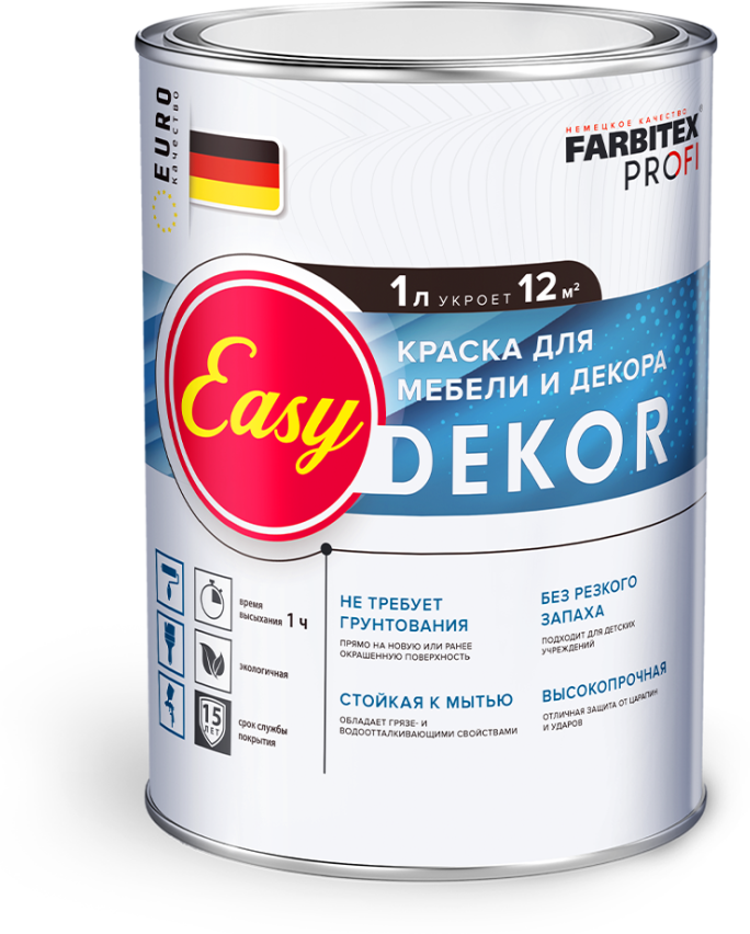 Краска акриловая для мебели и декора EasyDekor (1 л) FARBITEX PROFI (Артикул: 4300011680 Цвет: Белый Фасовка = 1 л)