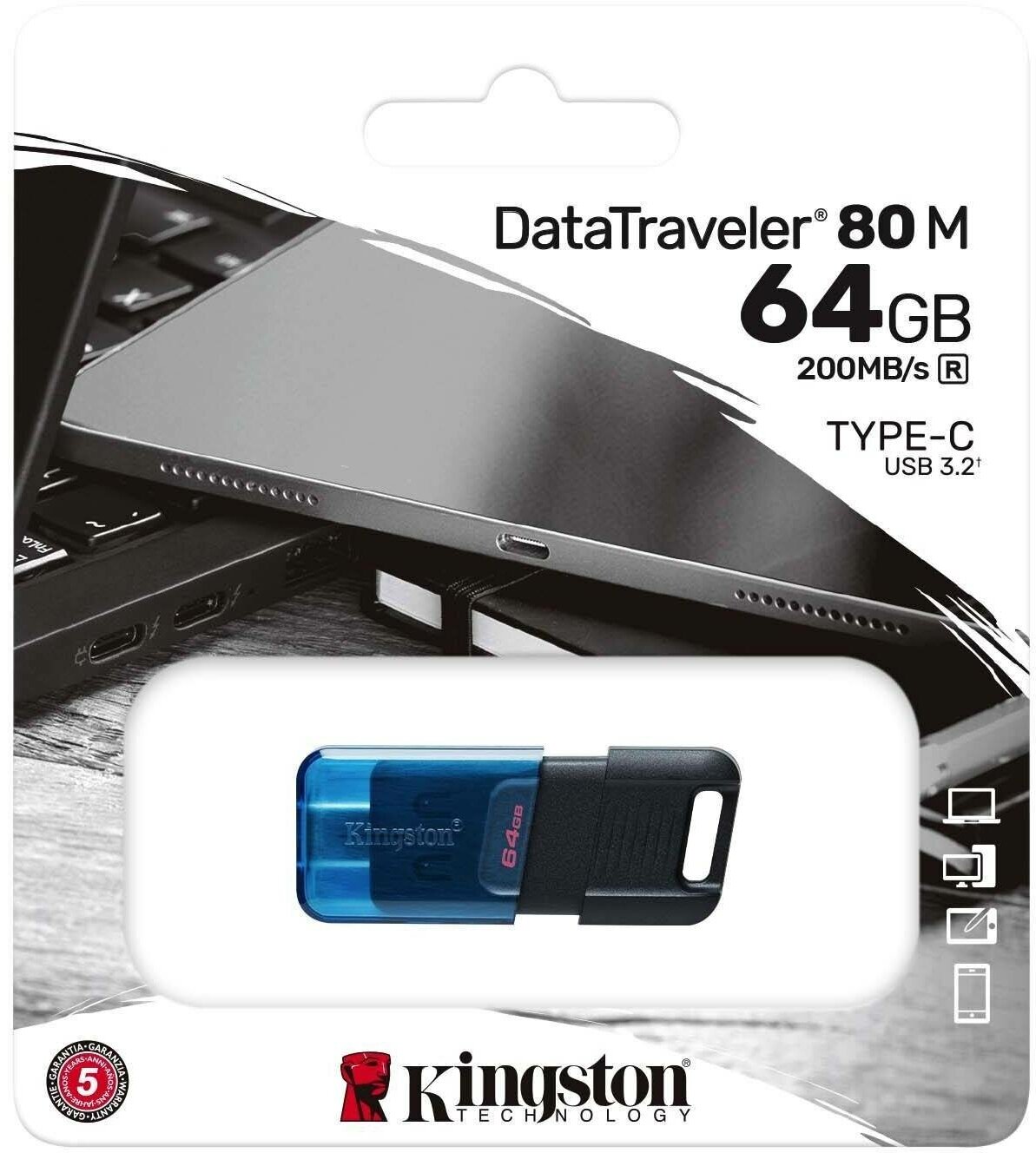 Накопитель USB 3.2 64GB Kingston 200MB/s USB-C 3.2 Gen 1 - фото №4