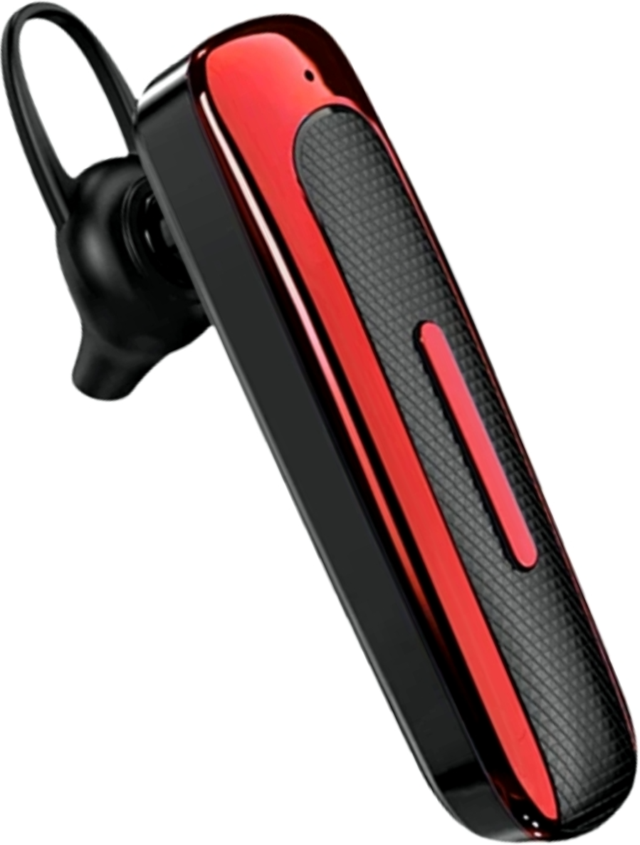 Беспроводная Bluetooth (блютуз) гарнитура для телефона с микрофоном на ухо для водителя с шумоподавлением красная