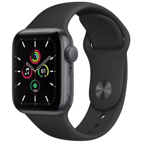 фото Умные часы apple watch se gps 44мм aluminum case with sport band, серый космос/черный