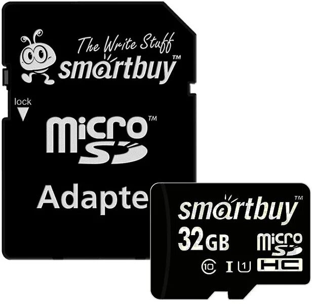 Карта памяти SmartBuy microSDHC 32 ГБ Class 10, адаптер на SD